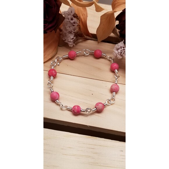 Handmade Pink & Silver Chain Bracelet - Picture 1 of 5